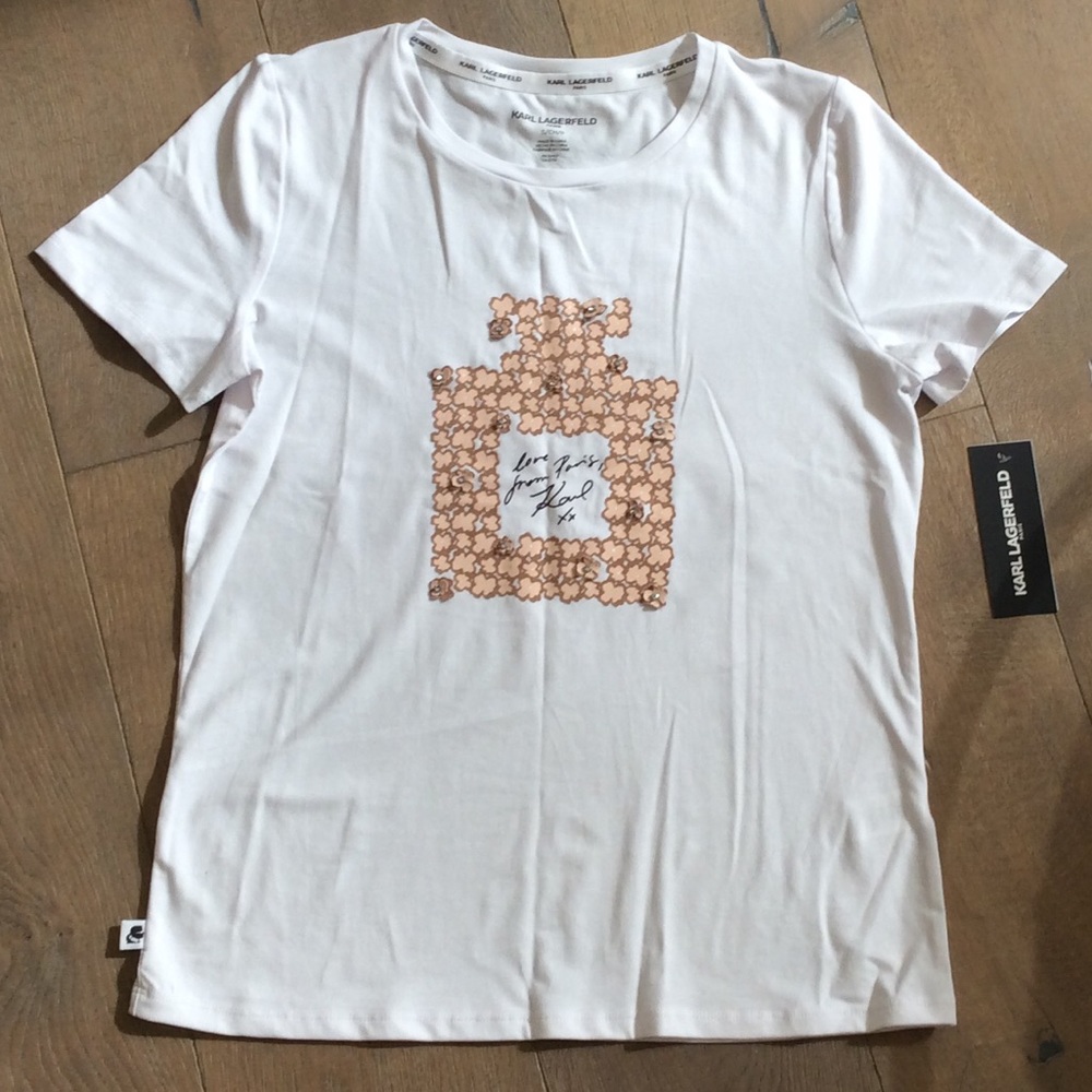 NWT Size S White T-shirt Love from Paris blossom